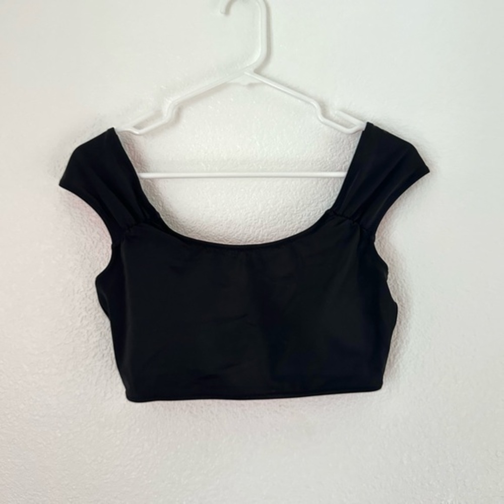 Victoria’s Secret PINK Swim Top Women’s M Black Short Sleeve Cropped Beach Top